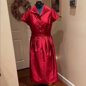 Adrianna Papell Vibrant Red Midi Jacquard Dress 16W Style 1950s